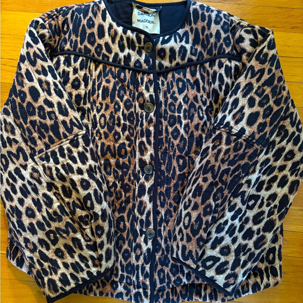 Damson Madder Leopard Print Quilted Button-Up Jacket